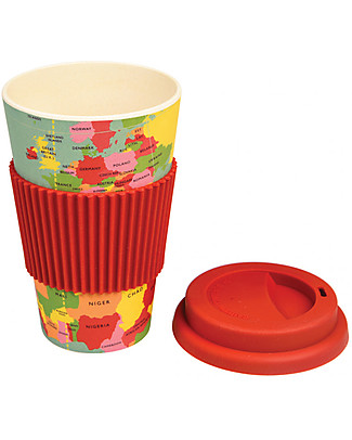 Rex London Bamboo Travel Mug 400 ml, World Map - Original and Eco-Friendly Cups & Beakers