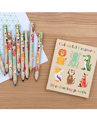 Rex London Set of 10 Colouring Pencils, Colourful Creatures Colouring Activities