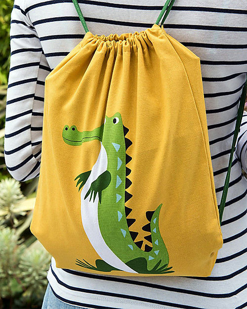 Rex London Soft Cotton Drawstring Bag 37 x 33 cm, Crocodile - Perfect for pre-schoolers! Kindergarten Backpacks