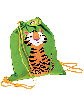 Rex London Soft Cotton Drawstring Bag 37 x 33 cm, Tiger - Perfect for pre-schoolers! Small Backpacks