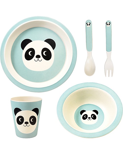Rex London Tableware Set, Miko the Panda: Cup, Bowl, Plate and Cutlery - Bamboo Fibre Bowls & Plates