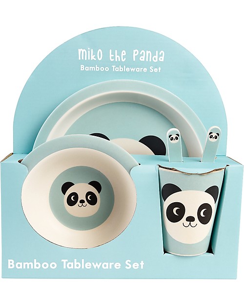 Rex London Tableware Set, Miko the Panda: Cup, Bowl, Plate and Cutlery - Bamboo Fibre Bowls & Plates