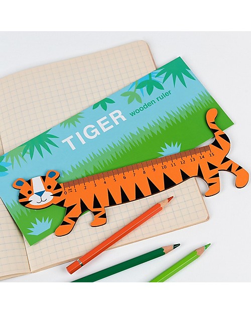 Rex London Wooden Ruler 15 cm, Tiger - Great gift idea for school! Draw And Color