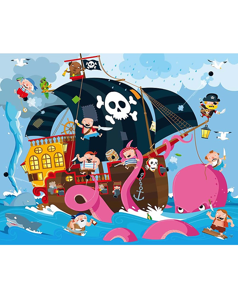 Sassi Junior Book + Giant Puzzle, Pirates - 5+ years! unisex (bambini)