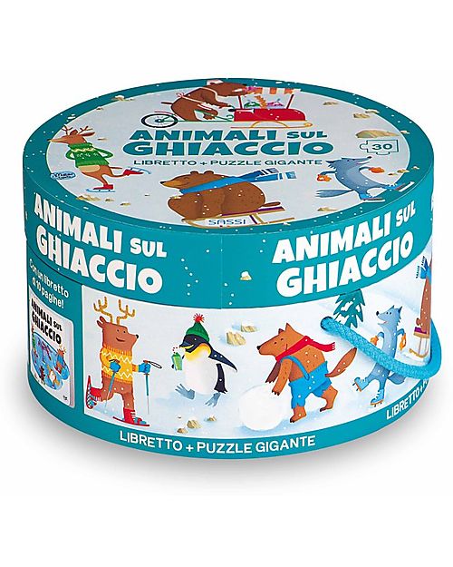 Sassi Junior Round Box with 30-Piece Puzzle and Book - Animals on Ice - from 5 years Puzzles