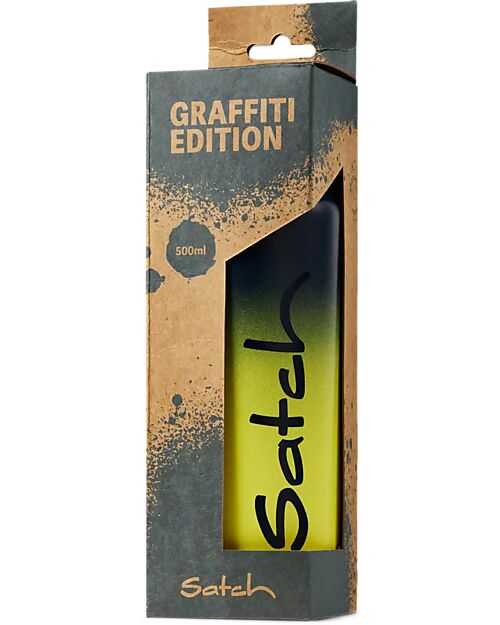 Satch Thermal Water Bottle with Easy-to-Drink Opening - 500 ml - Blue Graffiti - BPA Free Thermos Bottles