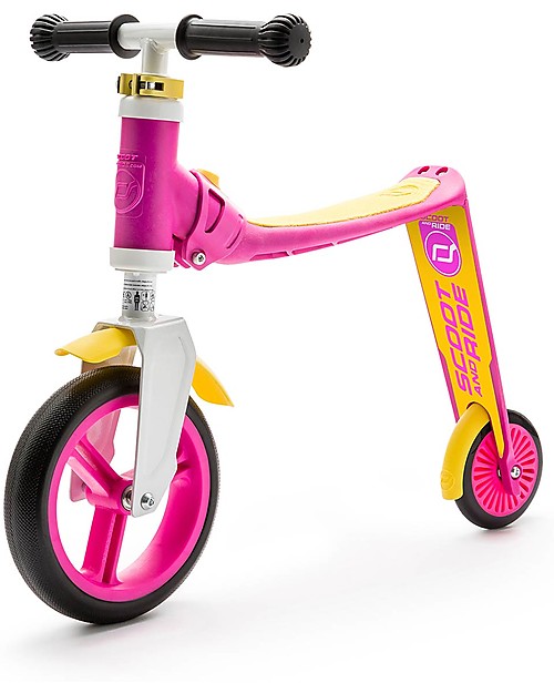 Scoot and Ride 2in1 Toddlers Scooter and Balance Bike Highwaybaby, Pink/Yellow - 1+ years old Scooters