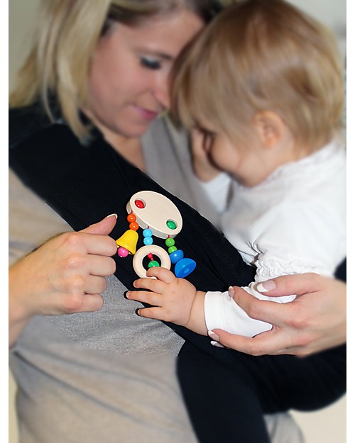 Selecta Cliponella, Wooden Mini Toy - It attaches to fabric like a brooch! Rattles