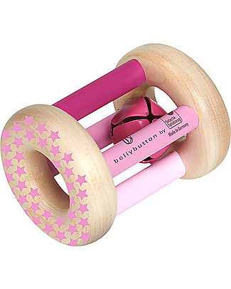 Selecta Little Stars Roller, Pink - Wooden Toy with Bell Suitable from birth! Wooden Rattles
