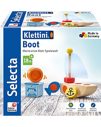 Selecta Stacking Klettini Wooden Boat with Velcro, 6 pcs Wooden Stacking Toys