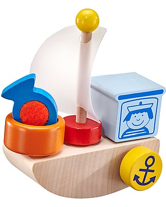 Selecta Stacking Klettini Wooden Boat with Velcro, 6 pcs Wooden Toy Cars, Trains & Trucks