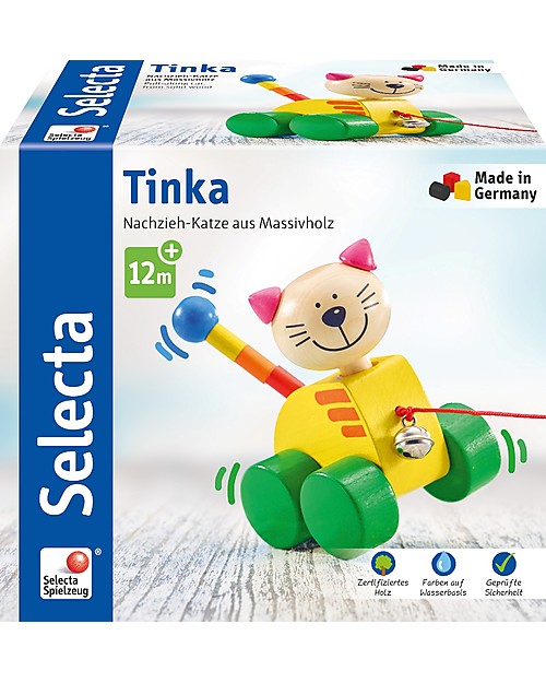 Selecta Tinka, Wooden Pull-Along Cat, with Bell! Pull Toys