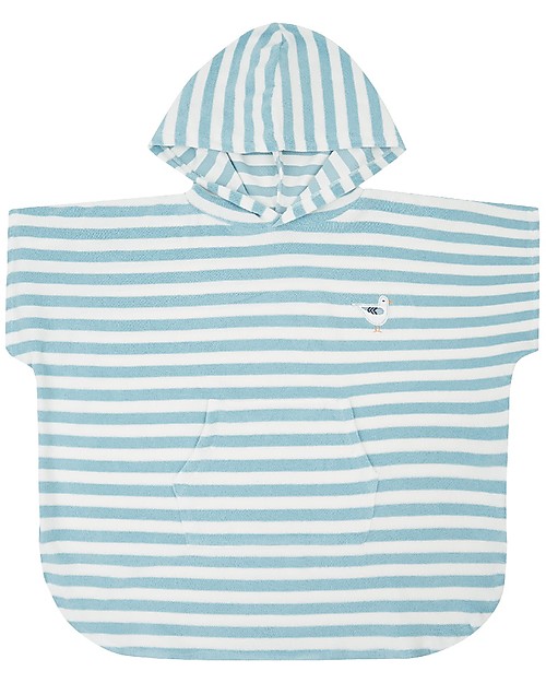Sense Organics Alvi Retro Terry Bath Poncho - Seagulls/Light Blue Stripes - 100% organic cotton Towels And Flannels