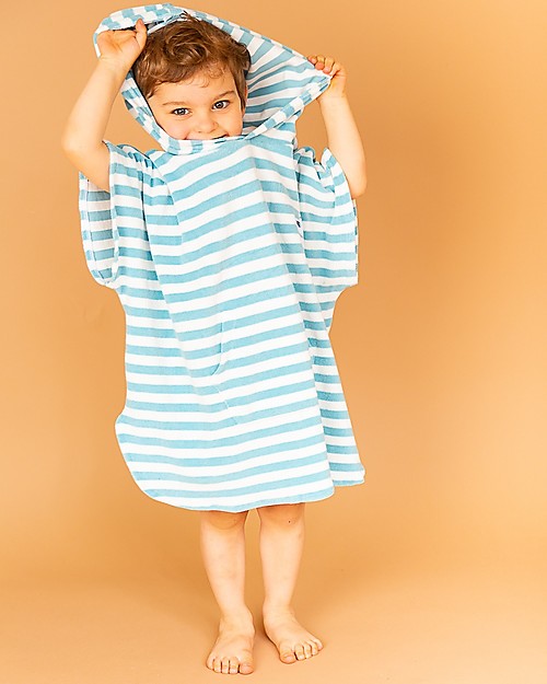 Sense Organics Alvi Retro Terry Bath Poncho - Seagulls/Light Blue Stripes - 100% organic cotton Towels And Flannels