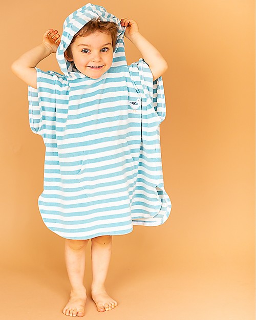 Sense Organics Alvi Retro Terry Bath Poncho - Seagulls/Light Blue Stripes - 100% organic cotton Towels And Flannels