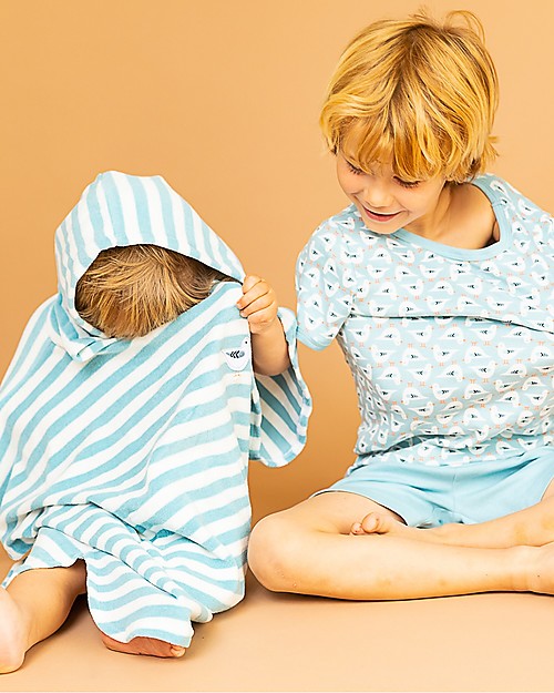 Sense Organics Alvi Retro Terry Bath Poncho - Seagulls/Light Blue Stripes - 100% organic cotton Towels And Flannels
