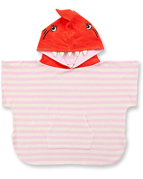 Sense Organics Alvy Terry Bath Poncho - Pink Stripes - Shark - 100% Organic Cotton Towels And Flannels