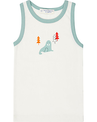 Sense Organics Don Retro Vest - White + Walrus- 100% Organic Cotton Vests