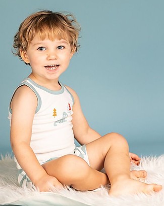 Sense Organics Don Retro Vest - White + Walrus- 100% Organic Cotton Vests