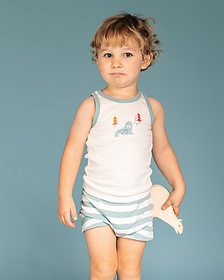 Sense Organics Don Retro Vest - White + Walrus- 100% Organic Cotton Vests