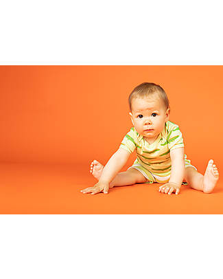 Sense Organics Emilio Baby Shorts - Lime Cream Stripes - 100% Organic Cotton Shorts