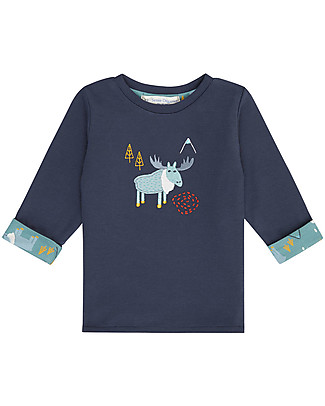 Sense Organics Felix Reversible Baby Shirt - Navy + Reindeers - 100% Organic Cotton Long Sleeves Tops