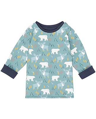 Sense Organics Felix Reversible Baby Shirt - Navy + Reindeers - 100% Organic Cotton Long Sleeves Tops