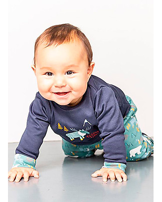 Sense Organics Felix Reversible Baby Shirt - Navy + Reindeers - 100% Organic Cotton Long Sleeves Tops