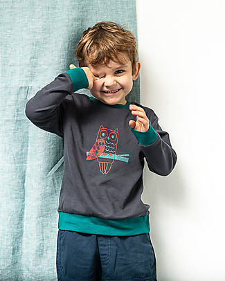 Sense Organics Finn Long Sleeved Shirt - Navy/Owl - 100% Organic Cotton Long Sleeves Tops