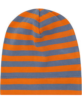 Sense Organics Kai hat - Dusty Blue Orange Stripes - 100% Organic Cotton GOTS Winter Hats