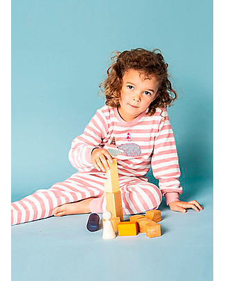 Sense Organics Long John Retro Pyjama - Rose Stripes + Polar Bear - 100% Organic Cotton Pyjamas