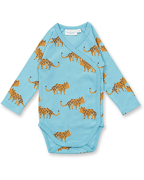 Sense Organics Long Sleeve Ygon Retro Bodysuit - Blue - Leopard - 100% GOTS Organic Cotton Long Sleeves Bodies