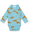 Sense Organics Long Sleeve Ygon Retro Bodysuit - Blue - Leopard - 100% GOTS Organic Cotton Long Sleeves Bodies