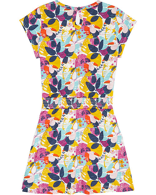 Sense Organics Melda Dress with Elasticated Waist - Floral Toucan - 100% Organic Cotton Dresses_
