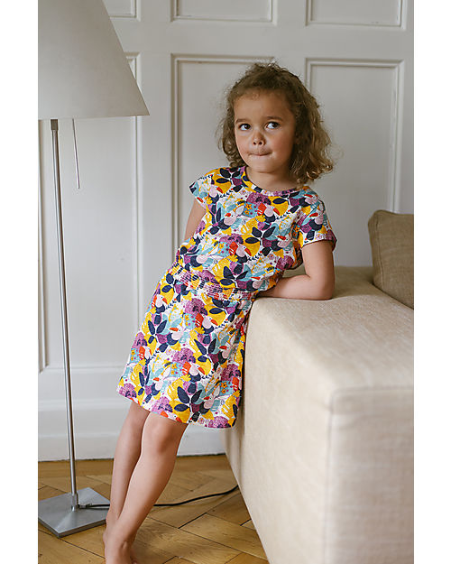 Sense Organics Melda Dress with Elasticated Waist - Floral Toucan - 100% Organic Cotton Dresses_
