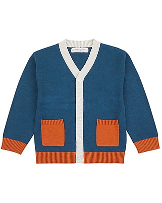 Sense Organics Morel Knitted Sweater - Blue and Orange - 100% Organic Cotton Cardigans