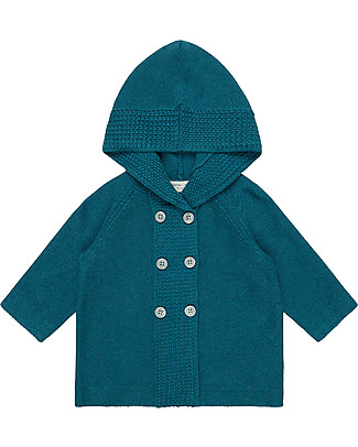 Sense Organics Paul Baby Knitted Hooded Sweater - Blue - 100% Organic Cotton Cardigans
