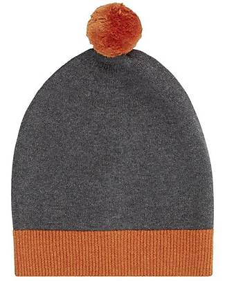 Sense Organics Rudolfo Knitted Hat with Pompon - Anthracite + Orange - 100% Organic Cotton Winter Hats