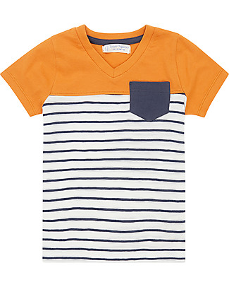 Sense Organics Salvo T-shirt - Navy Stripes/Orange - 100% Organic Cotton T-Shirts And Vests