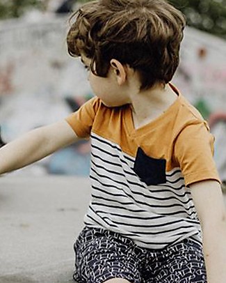 Sense Organics Salvo T-shirt - Navy Stripes/Orange - 100% Organic Cotton T-Shirts And Vests