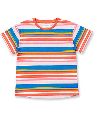Sense Organics Short Sleeve Shirt Lina - Coral + Pink + Blue Stripes - 100% GOTS Organic Cotton T-shirts