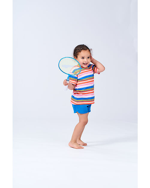 Sense Organics Short Sleeve Shirt Lina - Coral + Pink + Blue Stripes - 100% GOTS Organic Cotton T-shirts