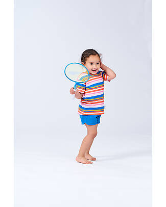 Sense Organics Short Sleeve Shirt Lina - Coral + Pink + Blue Stripes - 100% GOTS Organic Cotton T-shirts