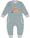 Sense Organics Strindberg Baby Sweat Romper - Grey Teal Stripes - 100% Organic Cotton GOTS Babygrows