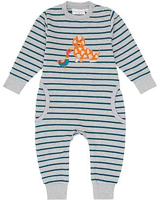 Sense Organics Strindberg Baby Sweat Romper - Grey Teal Stripes - 100% Organic Cotton GOTS Babygrows