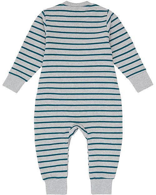 Sense Organics Strindberg Baby Sweat Romper - Grey Teal Stripes - 100% Organic Cotton GOTS Babygrows