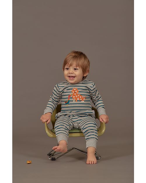 Sense Organics Strindberg Baby Sweat Romper - Grey Teal Stripes - 100% Organic Cotton GOTS Babygrows