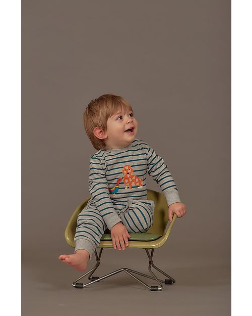 Sense Organics Strindberg Baby Sweat Romper - Grey Teal Stripes - 100% Organic Cotton GOTS Babygrows