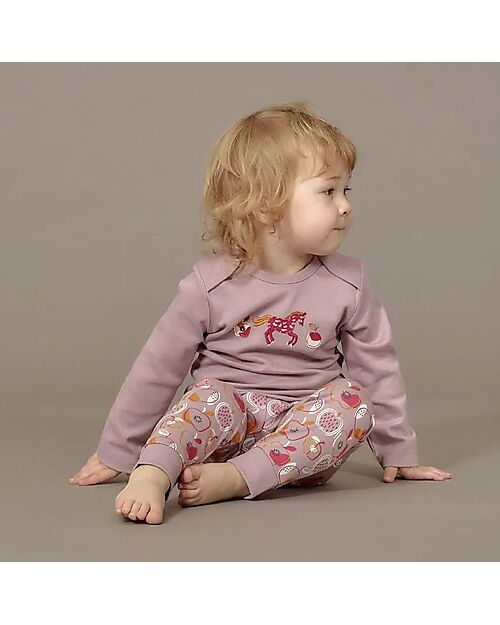 Sense Organics Timber Retro Long Sleeves Baby Shirt - Mauve Horses - 100% Organic Cotton GOTS Long Sleeves Bodies
