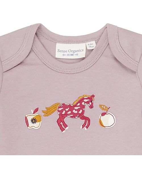 Sense Organics Timber Retro Long Sleeves Baby Shirt - Mauve Horses - 100% Organic Cotton GOTS Long Sleeves Bodies